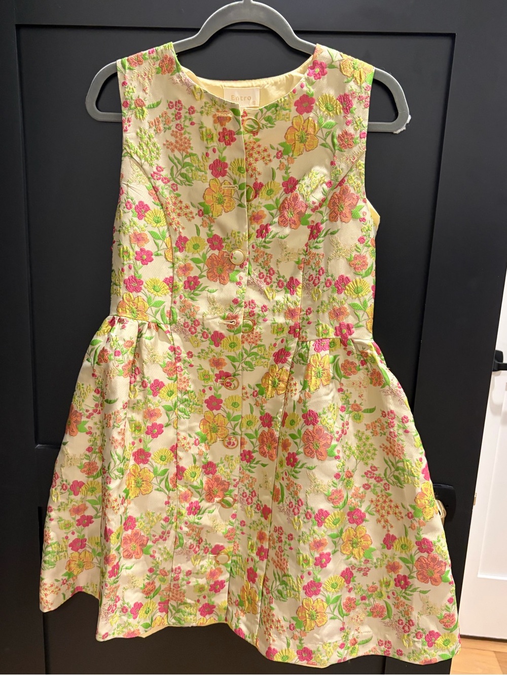 entro Yellow Floral Fit & Flare Mini Dress with Pink and Green Blooms